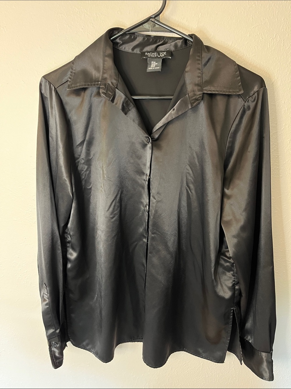 Rachel Zoe Black Satin Button-Front Shirt Blouse